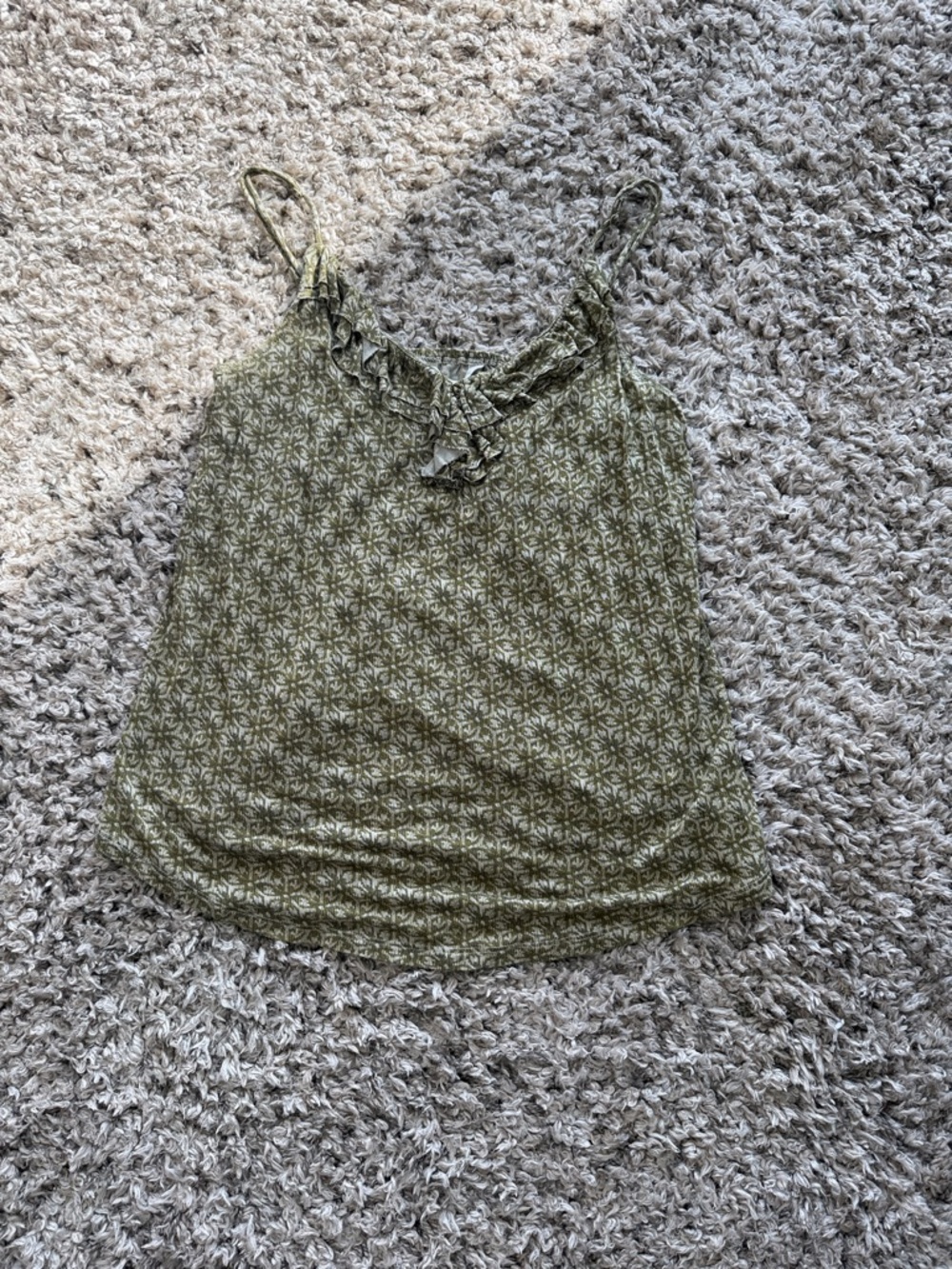 Old Navy Olive Green Printed Ruffle-Trim Cami Top